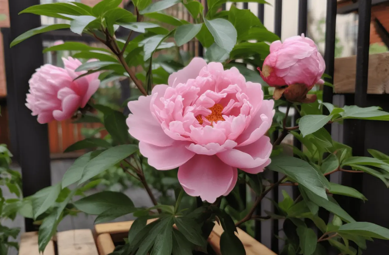 peony growing in a pot